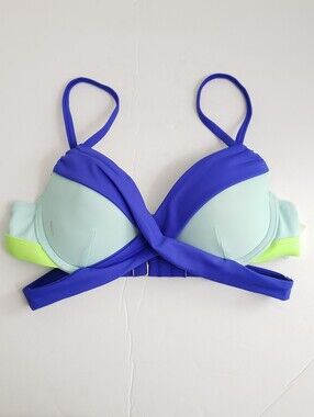 Small NWT Xhilaration Blue Green Color Block Padded Underwire Bikini Top *flawed